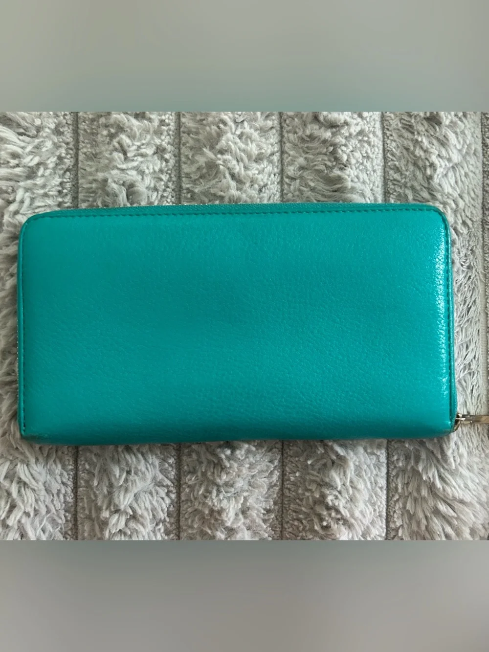 Tory Burch Turquoise Teal Leather Zip Around Continental Wallet Gold Logo